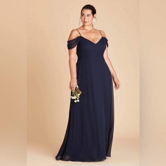 Birdy Grey 2X Navy Devin Chiffon Bridesmaid Formal Gown Dress Detachable Sleeves - Picture 1 of 13